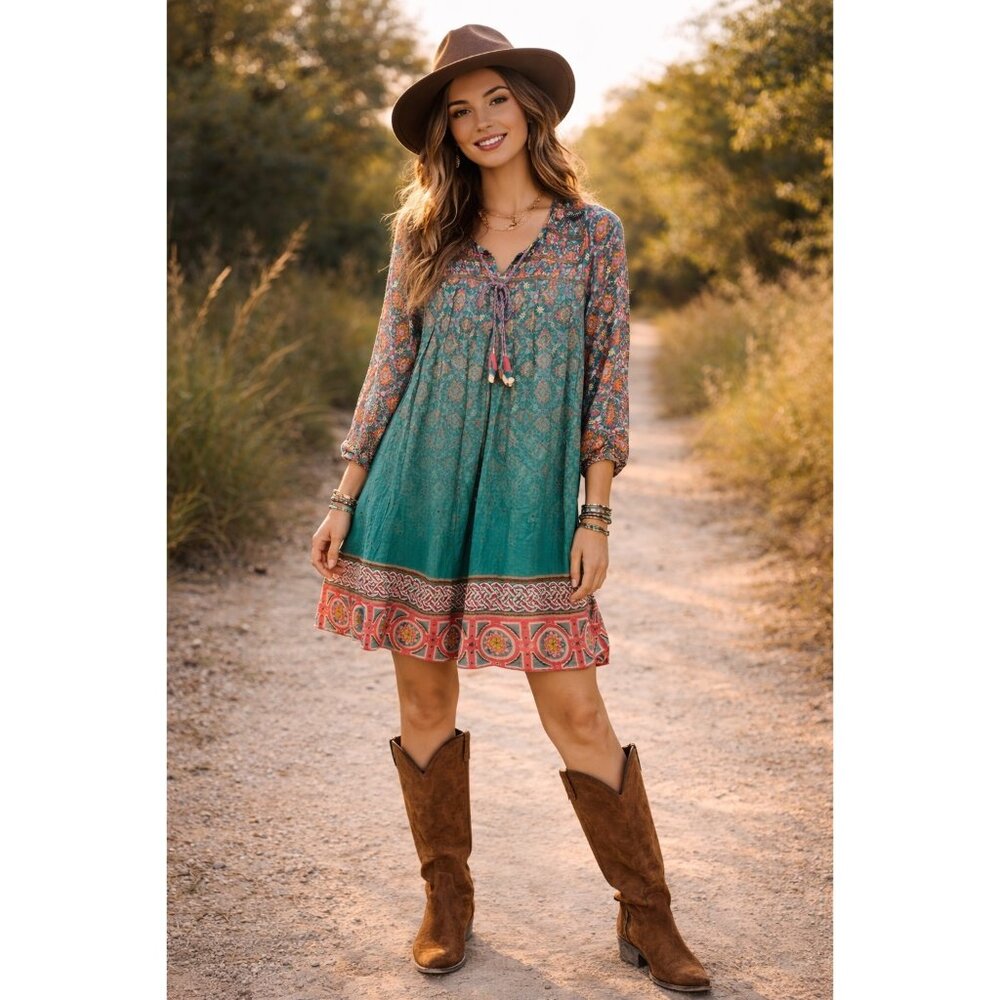 Tanvi Kedia Bohemian Tassel Tunic Dress Festival Western Size S